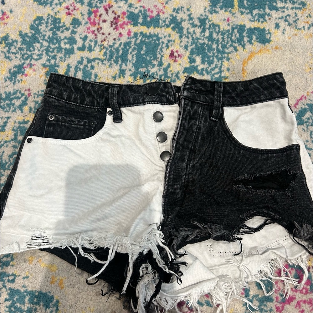 Black & White Blue Revival Jean Shorts